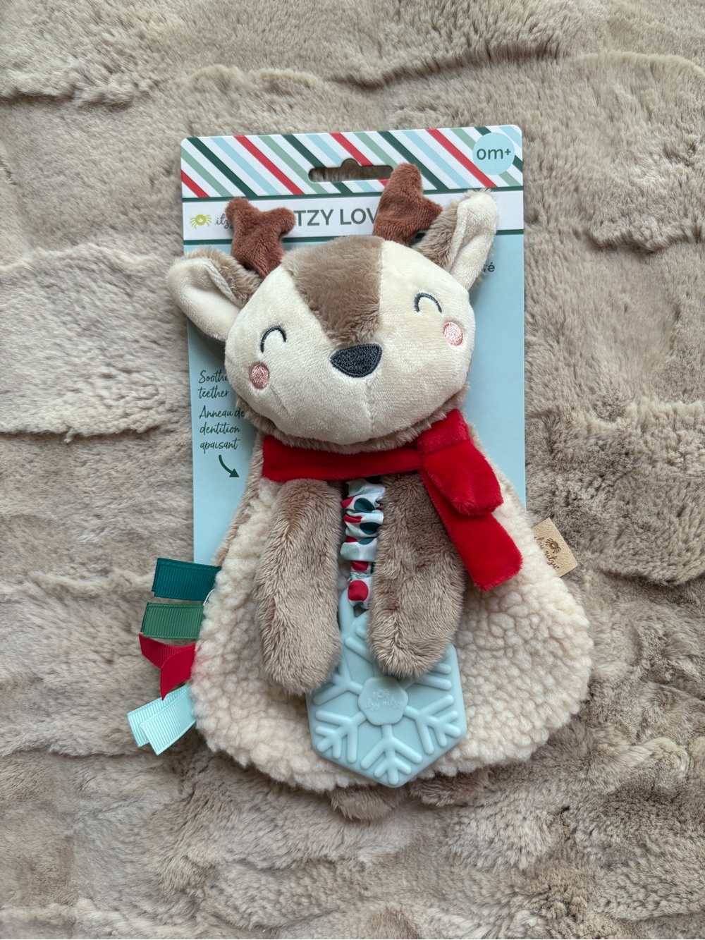Itzy Ritzy Lovey Reindeer Beige & Red Plush Teether